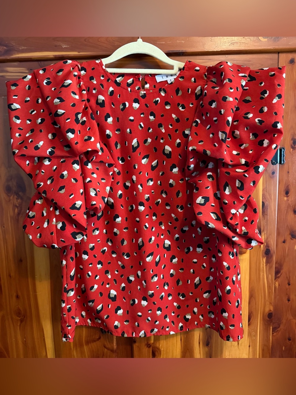 THML Red Leopard Print Balloon Sleeve Blouse size Small